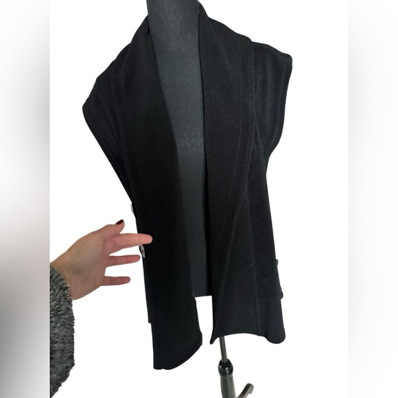 Soft Surroundings Black Draped Sleeveless Vest | Open Front Button Sides | PL - Picture 3 of 8